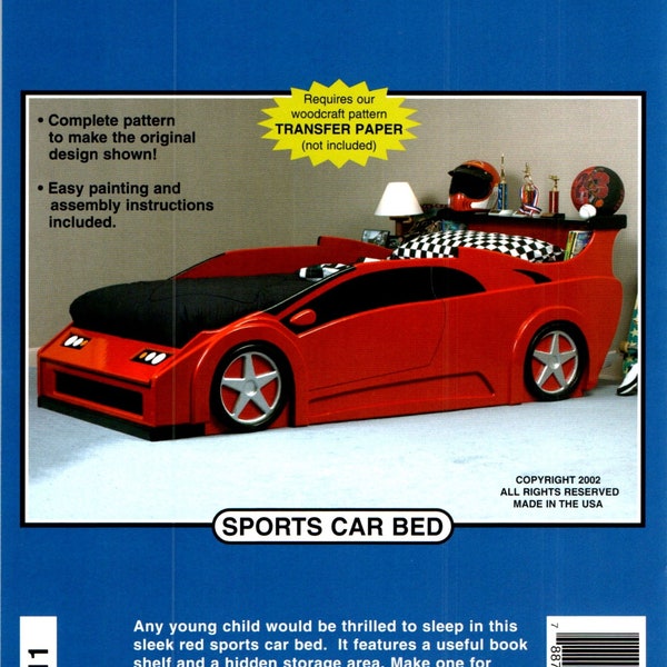 Plans du LIT pour voiture de sport, instructions pour les modèles en taille réelle, collection Winfield, avec étagère pour livres et espace de rangement caché, 96 pouces de long