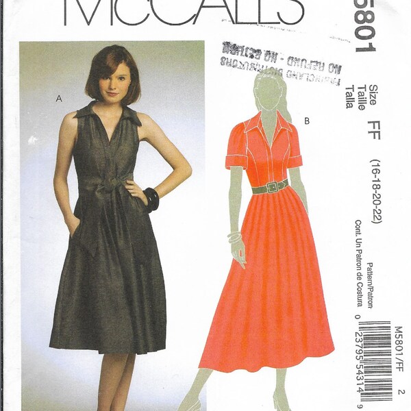 DRESSES & SASH PATTERN, Sizes 16 18 20 22, McCalls Made-for-You Pattern M5801, Sleeve and Neckline Variations, Flared Skirt, Lots of Detail!