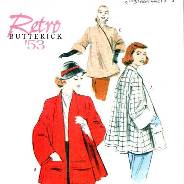 1950s Retro Butterick B5716 Coat Costume Sewing Pattern for Women Misses Plus Size 16 18 20 22 24 26, Loose Fitted Swing Style, Lined