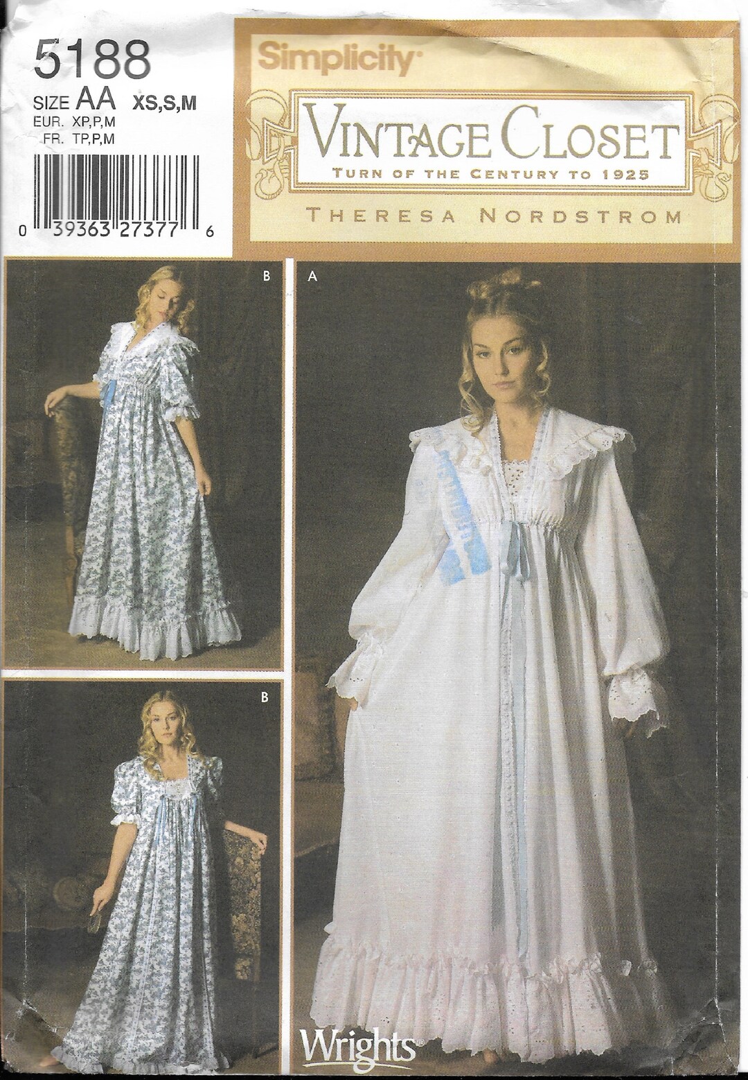 VICTORIAN NIGHTGOWN ROBE Sewing Pattern Size 6 8 10 12 14 16 Etsy