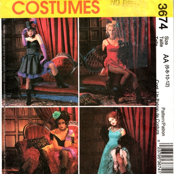 CAN CAN Wild West Saloon Girl Dress Costume Making Sewing Pattern, Women Misses Sizes 6 8 10 12 Steampunk, Cosplay, Victorian with Bustier