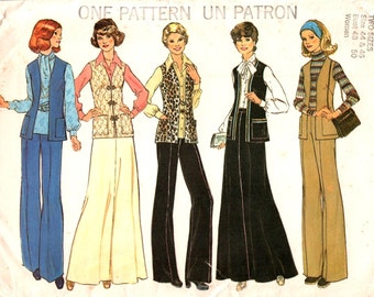 Full Figure Vintage Misses Women's Skirt Pants Vest Sewing Pattern, Plus Size Bust 44 46, Floor Length Skirt, Wide Leg Retro Flared Trousers