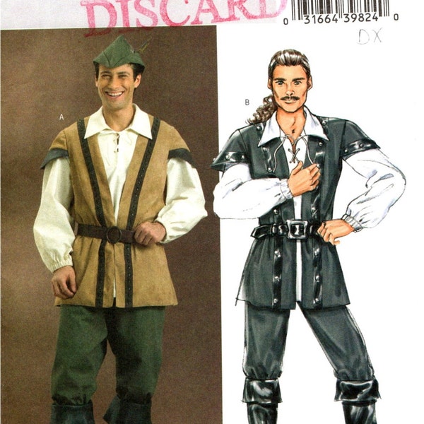 Medieval, Robin Hood, Outlaw Costume Sewing Pattern, Men Size 34 36 38 40 42 44 Laced Front Vest, Poet Shirt, Straight Pants, Feather Hat