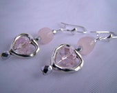 Rose Quartz Earrings with pink aurora crystal and hearts