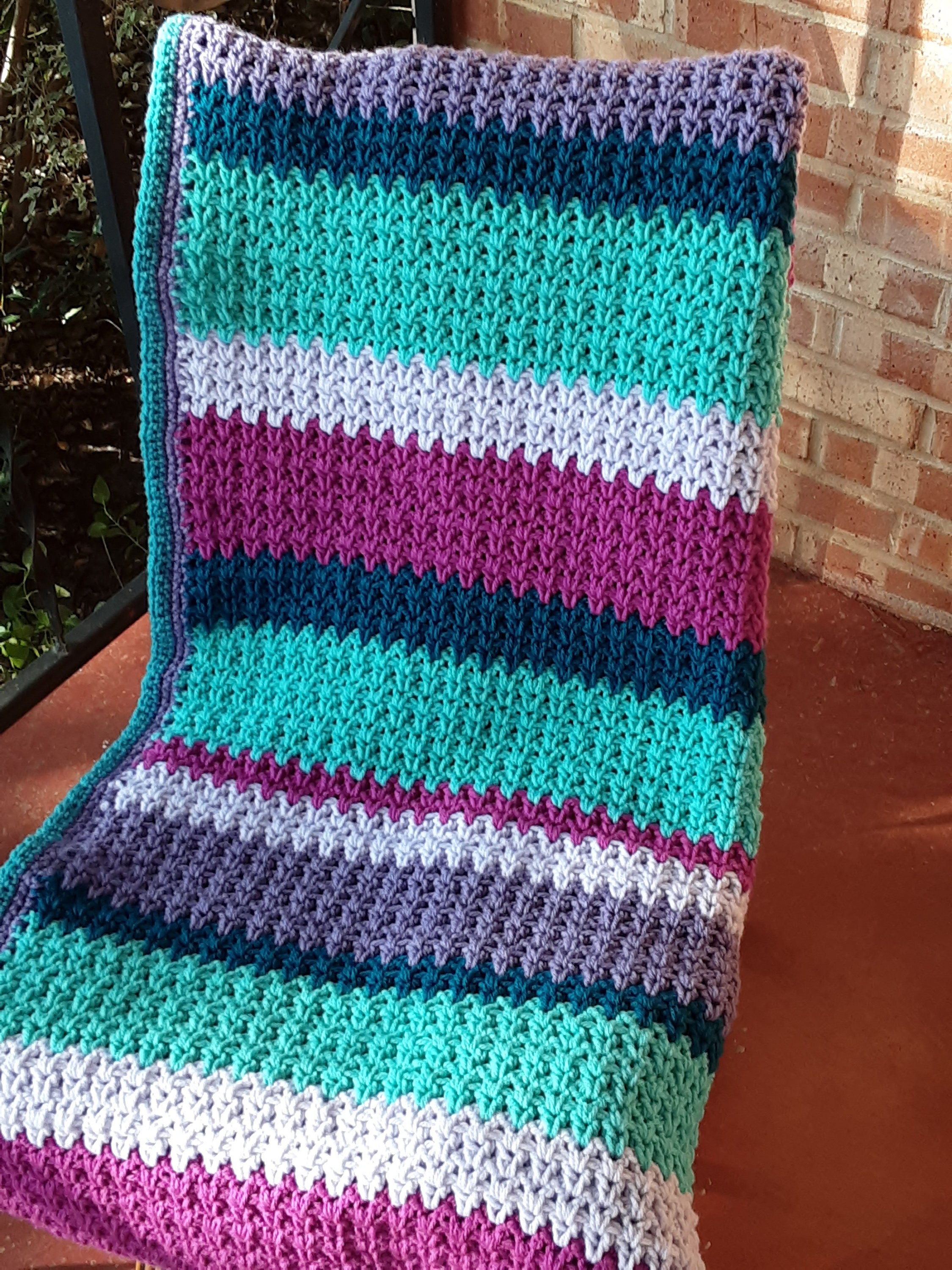 Sofa throw, handmade large crochet, multi color striped afghan, Ready to ship