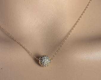 Ball Pendant Necklace, 14K Gold Filled with Cubic Zirconia, 8mm Layering Necklace