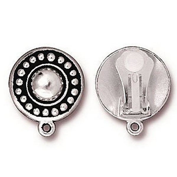 2 Pc (1 pair) Beaded Clip on Earring with Loop 16mm Antique Silver Finish Tierracast Earring Findings - P4005SA 94-4005-12