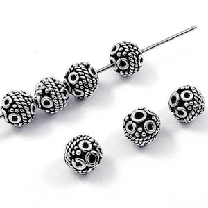 2 Pc 6.8mm Turkish Sterling Silver Beads Antiqued, Sterling Silver Bali Beads, 0.75mm hole, Fine Bali style Sterling silver beads - A257
