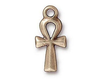 5 Pc Ankh Charm 22x10mm Oxidized Brass Finish TierraCast Charms - P2296BO