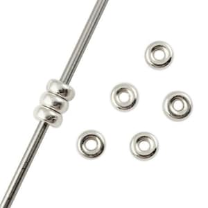 Sterling Silver Rondelle Beads 4mm Smooth Flat 1.5mm Hole Wholesale .925 Sterling Silver beads, Packages of 25, 50, 100, 250 beads