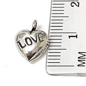 Sterling Silver LOVE Puff Heart Charm 13mm, 3D Heart Charms, Sterling Silver Charms, love charms, Handmade Love charms - SP757xx