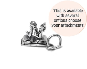 Bookworm Sterling Silver Charm 14.5mm, silver Book Charms, Sterling Silver Charms, Words charms, Book Lover Charms, Book Worm charms - SP386