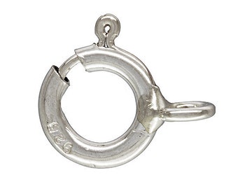 7mm Sterling Silver Spring Ring Clasp, 10 Pc Stamped 925 Sterling Silver Findings, 7mm spring ring clasps - SF107-10P