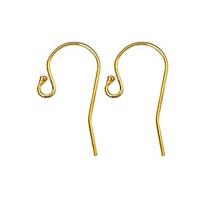 May include: Two gold-colored earring hooks. The hooks are made of metal and have a simple design.