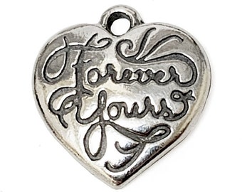 Sterling Silver Forever Yours Heart Charm 10.5mm, Heart Charms, .925 Sterling Silver Charms, love charms, Forever Yours Heart Charms - SP686