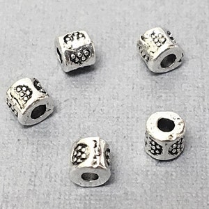 100 pc Thai Beads with Flower Design 3mm, Lead Free Pewter, Antique Silver Finish, artisan karen hill tribe style, silver tube bead - PBF292