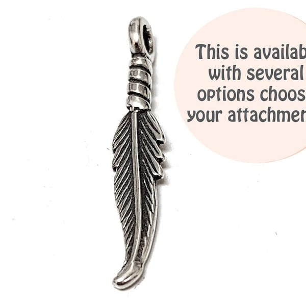 Sterling Silver Feather Charm 26.5mm, 1 in silver Indian Charms, .925 Sterling Silver Charms, Tribal charms, Native American, Feather charms