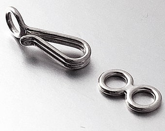 1 Set Sterling Silver J Hook and Eye Clasp, 1 Set 13mmx4mm J Hook & Eye Clasp Set,  Sterling Silver Findings
