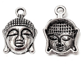 25 Pcs Antique Silver Plated Buddha head Pewter Pendant 22mm x 14mm, yoga pendants, buddist pendants, Yoga, Buddhism, wholesale bulk - PP133