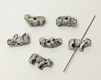 Ceramic Beads TT-67 Peruvian Beads miniature Tiger Handpainted 13.5mm  White Tiger Beads  Animal Beads 8 Tiny Tiger Beads
