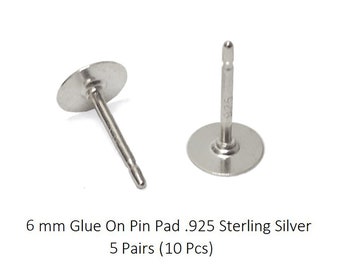 10x 925 Sterling Silver Blank Ear Studs Pin Earrings Posts Flat Pad 3mm