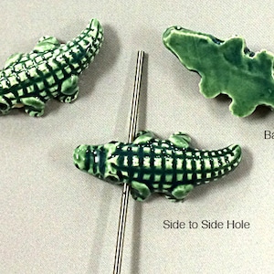 Large Alligator Beads Ceramic Glazed Handmade and hand painted, 2.6mm Large Hole, Animal Beads 37 x15mm Peruvian Beads PC09 -Choose Qty