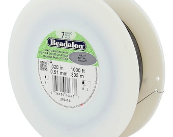 1000 Feet Beadalon 7 Strand Bead Stringing Wire Bright 0.020 Inch 0.51mm, 7 Strand Beadalon Wire 0.020" BRIGHT Stainless Steel - JW04T-8