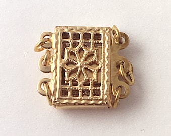 Gold Filled Rectangle 3-Strand Filigree Clasp 8x10.5mm, Gold Fill Findings, 3 strand pearl clasp, 1 Pc - GF131-3-1P