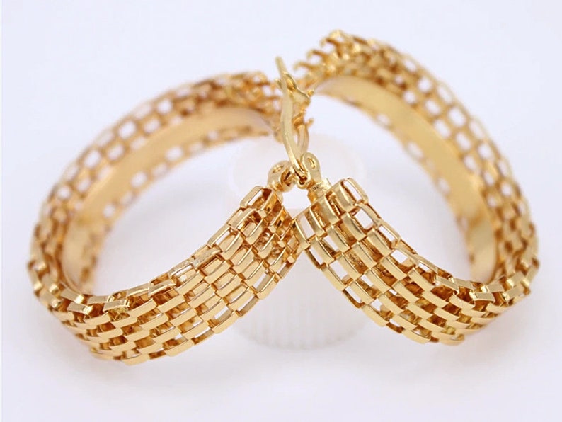 40mm Gold Hoop Mesh Extra Large Hoop Earrings Tarnish Resistant Gold ...