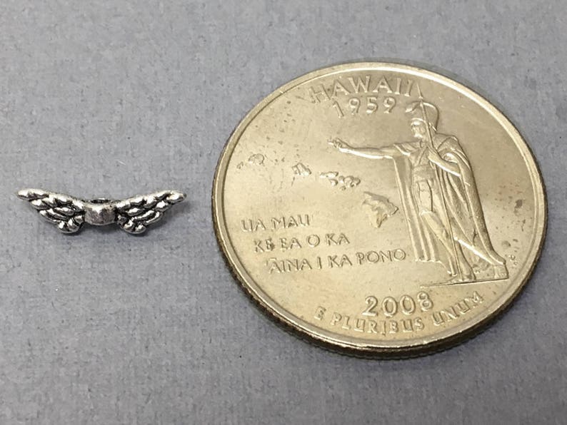 Antique Silver Finish 12mm Silver angel wing beads angel beads- PBF310 100Pc Small Winged Beads Silver wing beads Pewter