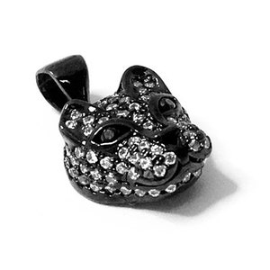 CZ Black Panther Pave Pendant, Rhodium Black finish, Gunmetal, 4.5mm Bail Hole, 14.5x10.5mm, Micro Pave Black Panther Pendant, Pave Panther
