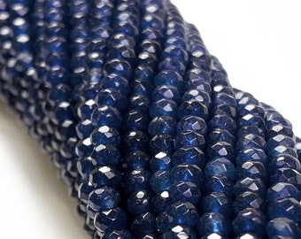 3.5mm Sapphire Blue Jade Faceted Rondelle Gemstone Bead strand 15 Inch Full Strand, 150Beads, blue Jade 3.5mm x 2.2mm - SJA206