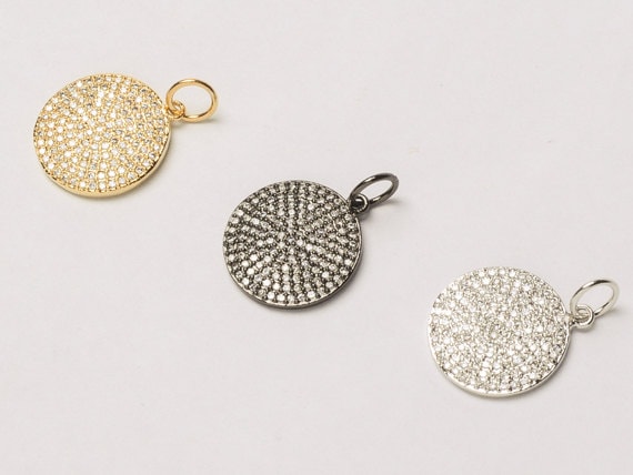 12mm Disc CZ Pave Pendant, Gold, Rhodium, Gunmetal finish, Pave Pendants, AAA quality Choose Color- BMP17