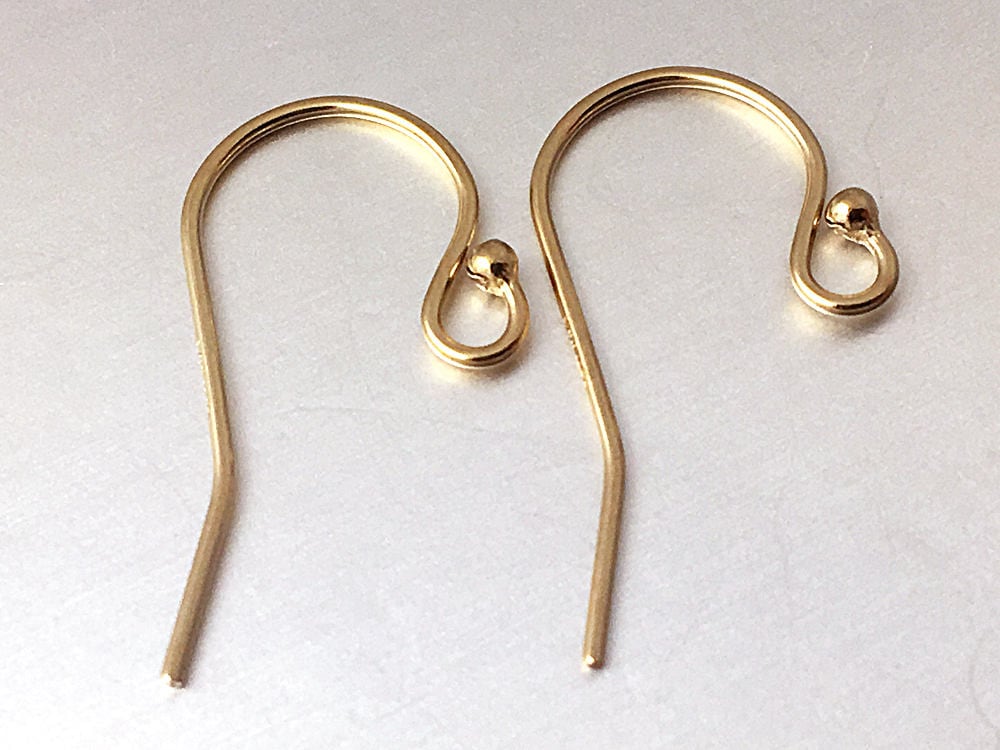 14K Solid Yellow Gold 22 Gauge Hook Earwires with 1.5mm Ball Ends 1 Pair ( 2 Pcs) 20.2mm x 10.6mm, 14K solid Gold interchangeable earwires