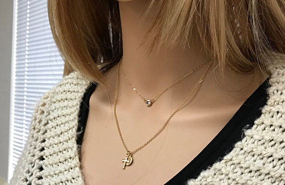 Dainty CZ Necklace Layering Necklace 6mm Cz diamond Pendant 14k