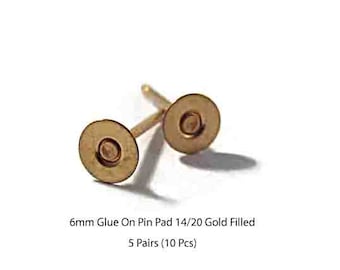 10 Gold Filled Pin Pads 6mm. 5 Pairs (10 pcs), Glue on Flat Pin Pads 14/20 Gold Filled, 5 Pairs 6mm Flat Pin Pads - GF145-6