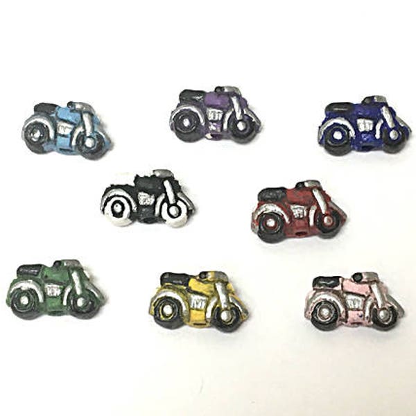 Tiny Mix Motorcycle Beads - Vehicle Beads - Peruvian Beads, Ceramic Beads, Lots of 4, 10 or 20 Multi Color Motorcycle Beads - CBS - 234m