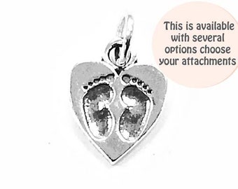 Sterling Silver Baby Feet Imprint Baby Footprints Heart Sterling Silver Charm Pendant Wholesale - SP567