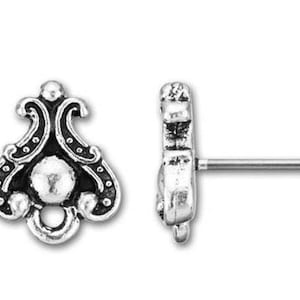 4 Pc Duchess Earring Post with Loop 11x9mm Antique Silver Finish Hypoallergenic Tierracast Earring Findings 2 Pairs- P1054SA