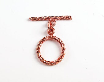 5 Sets 15.25mm Bright Copper Round Twist Toggle Clasp, 5 sets, 22.5mm Bar, Bright Copper Findings, Bright Copper toggles, pack of 5 - CUP138