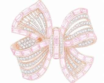 Vintage Style Pink Bow Brooch Pin, Rose Gold Rhinestone Ribbon Brooch, Crystal Bow Pin for Wedding, Bridal, Dress, Coat, Scarf Accessory