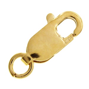 14K Solid Gold Lobster Clasp open Ring attached, 10x4mm, 14 Karat Solid Gold Findings, 14 Kt Gold Lobster Claw Clasps Findings - 1 Piece