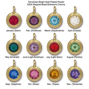 TierraCast Stepped Bezel Charms with Swarovski Birthstones Bright Gold Plated - SET of 12 Birthstone Colors - P6750G-SET12