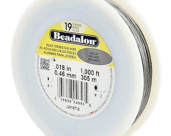 1000 Feet Beadalon 19 Strand Bead Stringing Wire Bright 0.018 Inch 0.46mm, 19 Strand Beadalon Wire 0.018" BRIGHT Stainless Steel - JW15T-8