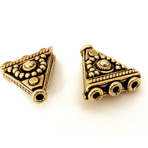 2pc Bali Beads Antiqued Vermeil, Bali Style Vermeil Beads, 17x15mm 1.1mm hole, Fancy 3 to 1 Hole Reducer Vermeil Bali Beads - VMP208