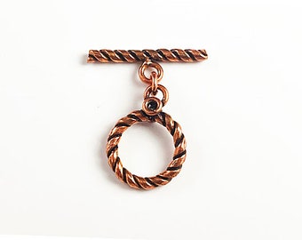 10 Sets 13.25mm Antiqued Copper Round Twist Toggle Clasp, 10 sets, 19.5mm Bar, Copper Findings, Antique Copper toggles, pack of 10 - CUP146