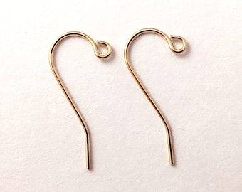 1 Pair 14K Solid Gold Earwire, 14K Gold Shepard Hook Earwires, Choose quantity Solid Gold Earring Findings. 20mm x 10mm