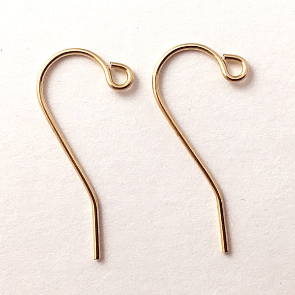 10K Solid Gold Earwire, 10K Gold Shepard Hook Earwires, Choose quantity Solid Gold Earring Findings. 20mm x 10mm