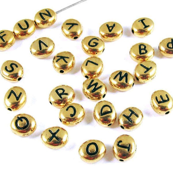 10 pcs TierraCast 7x6mm Antique Gold Letters, Letter beads, Gold alphabet beads, Gold Oval Letter Beads, Choose your Letter - TPGA-10