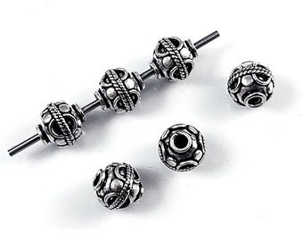 925 Sterling Silver 10mm Bali Beads Round Bead, 2.25mm hole, Wholesale Bali Silver beads 1,  2, 4 pcs, Choose Quantity